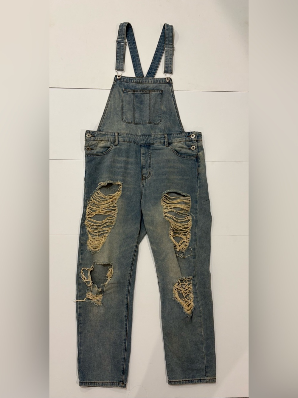 Dance & Marvel Distressed Denim Cotton Overalls - Large